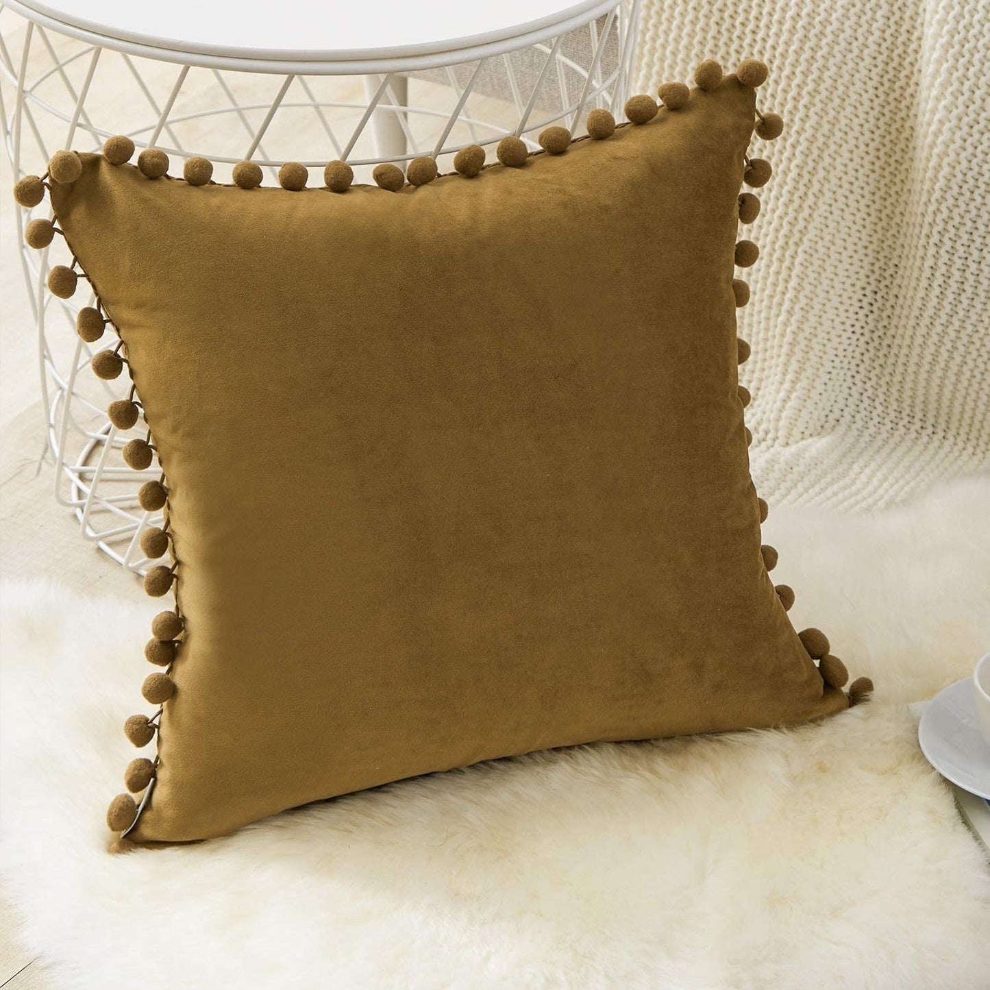 Pompom Velvet Pillow Cover