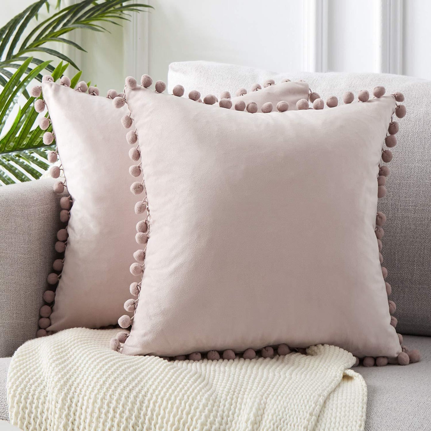 Pompom Velvet Pillow Cover