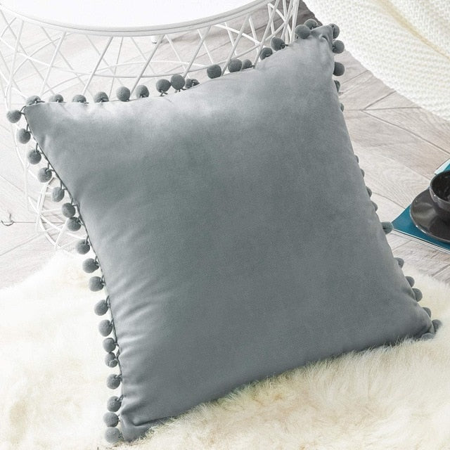 Pompom Velvet Pillow Cover