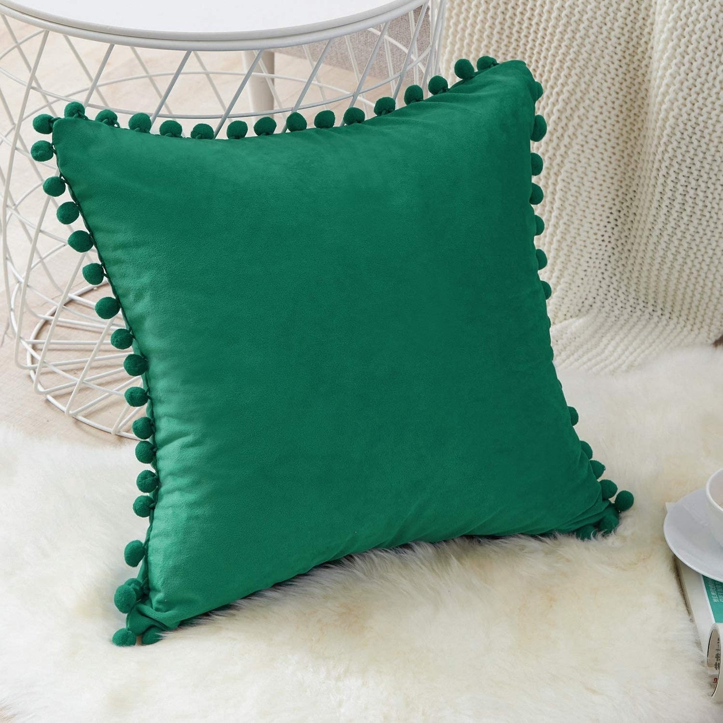 Pompom Velvet Pillow Cover