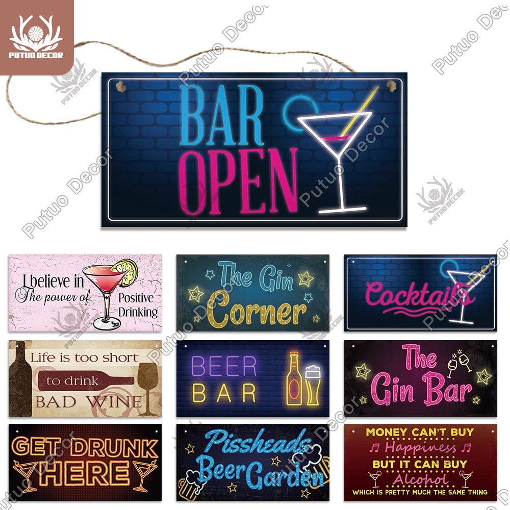 Putuo Decor Bar Signs Wooden Plaques