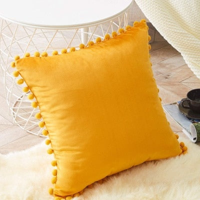 Pompom Velvet Pillow Cover