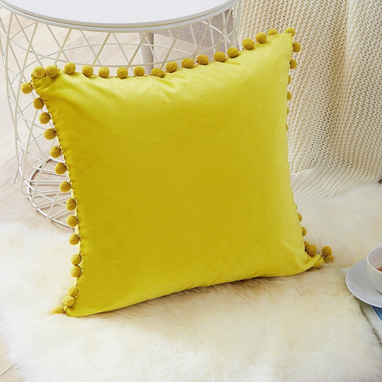 Pompom Velvet Pillow Cover