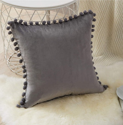 Pompom Velvet Pillow Cover