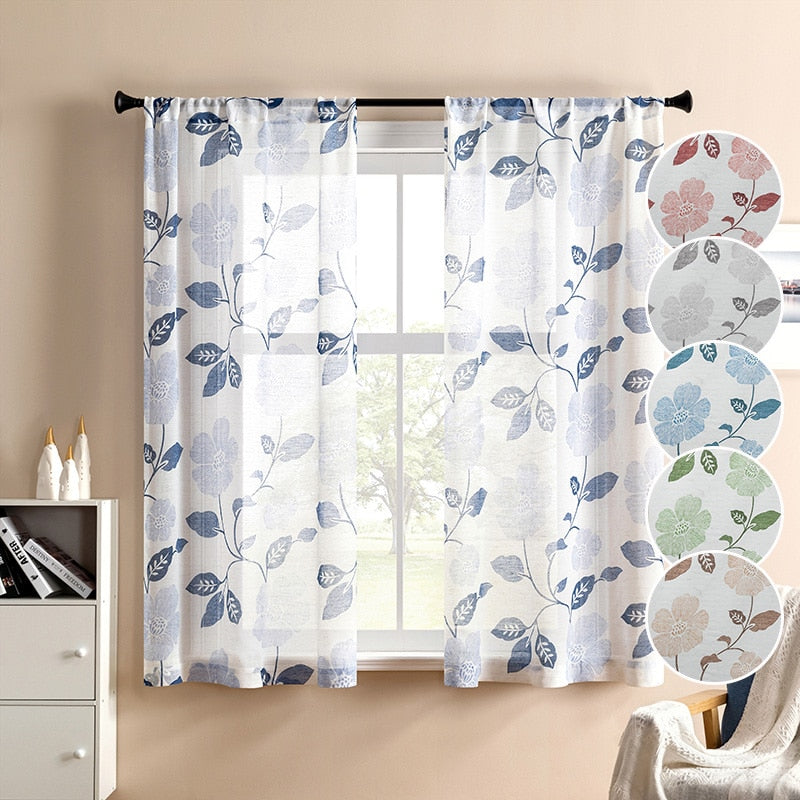 Leaves Print Short Curtains